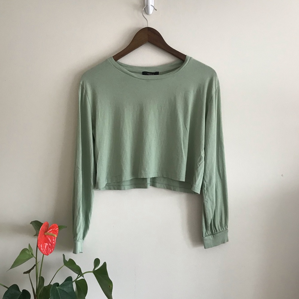 F21 Long Sleeve Sage Green Crop Top